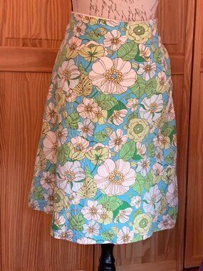 Gap Blue Green White Floral Print Knee Skirt